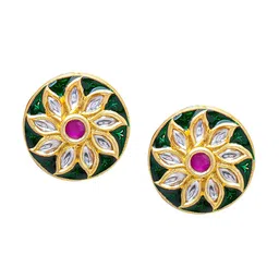 Shining Jewel - By Shivansh Gold Plated Flower Design Kundan Studded Studs Earrings-12