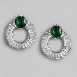 Anouk Silver-Plated American Diamond Circular Drop Earrings-12