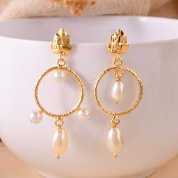 Silvermerc Designs Gold-Plated Beads Beaded Circular Drop Earrings-83