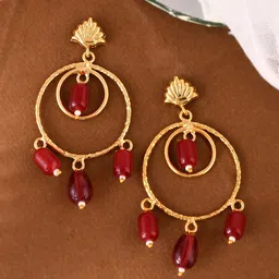 Silvermerc Designs Circular Gold Plated Artificial Beads Beaded Drop Earrings-13