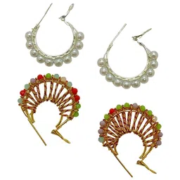FEMMIBELLA Set Of 2 Gold-Plated Pearl Beaded Circular Hoop Earrings-28