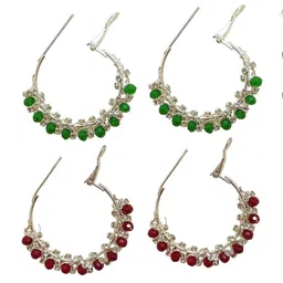 FEMMIBELLA Set of 2 Silver-Plated Beaded & Stone Studded Circular Hoop Earrings-46