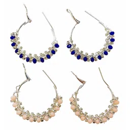 FEMMIBELLA Set of 2 Silver-Plated Beaded & Stone Studded Circular Hoop Earrings-34