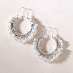 Yellow Chimes White Silver-Plated Pearls Circular Hoop Earrings-19