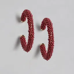 RICHEERA Red Circular Embellished Half Hoop Earrings-image-6