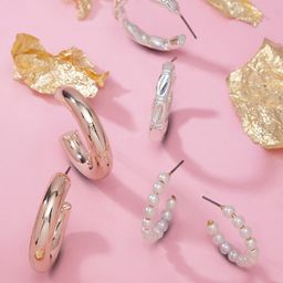AMI Set of 3 Rose Gold-Plated & Silver-Toned Half Hoop Earrings-image-96