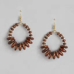RICHEERA Brown & Gold-Toned Beaded Oval Drop Earrings-14
