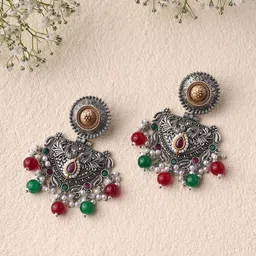 Priyaasi Silver-Plated Contemporary Oxidised Drop Earrings-63