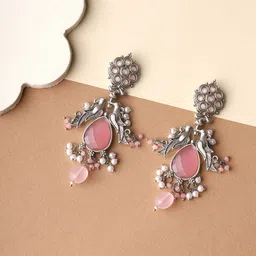 Priyaasi Silver-Plated Contemporary Oxidised Drop Earrings-54