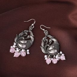 Priyaasi Silver-Plated Contemporary Oxidised Drop Earrings-52