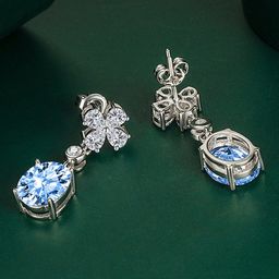 Designs & You Silver-Plated Cubic Zirconia Studded Oval Drop Earrings-56