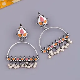 Voylla Silver-Toned Geometric Drop Earrings-39