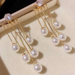 Pinapes Gold-Plated Classic Stone Studded & Beaded Drop Earrings-42