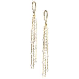 Pinapes Gold-Plated Classic Stone Studded & Beaded Drop Earrings-38
