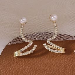 Pinapes Gold-Plated Classic Stone Studded & Beaded Drop Earrings-15