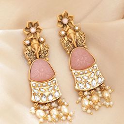 Rubans Gold-Plated Kundan Geometric Drop Earrings-39