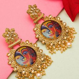 aadita Gold-Plated Geometric Drop Earrings-image-4