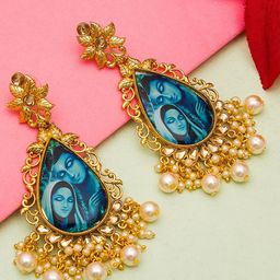 aadita Gold-Toned Geometric Radha Krishna Drop Earrings-image-47