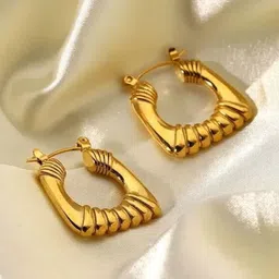 KRYSTALZ Stainless Steel Gold-Plated Geometric Hoop Earrings-27