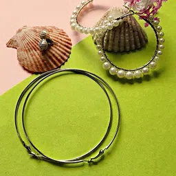 Proplady Set Of 6 German Silver-Plated Stone Studded & Beaded Geometric Hoop Earrings-54