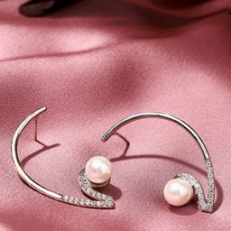 Voylla Women  Silver-Toned & Gold-Plated American Diamond CZ Hoop Earrings-image-43