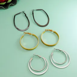aadita Set Of 3 Gold-Plated Geometric Hoop Earrings-9