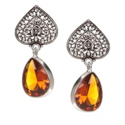 Bamboo Tree Jewels Women Silver-Toned & Yellow Diamond Shaped Drop Earrings-9