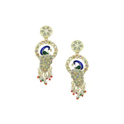 Anouk Gold-Plated Stone-Studded & Beaded Peacock Shaped Drop Earrings-8
