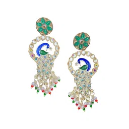Anouk Gold-Plated Stone-Studded & Beaded Peacock Shaped Drop Earrings-6