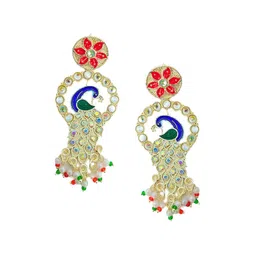Anouk Gold-Plated Stone-Studded & Beaded Peacock Shaped Drop Earrings-5