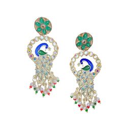 Anouk Gold-Plated Stone-Studded & Beaded Peacock Shaped Drop Earrings-4