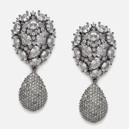 Aazeen Rhodium-Plated Teardrop Shaped Drop Earrings-22