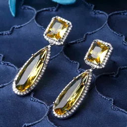 ZENEME Yellow Teardrop Shaped Drop Earrings-39