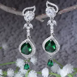 ZENEME Rhodium-Plated Teardrop Shaped Drop Earrings-14
