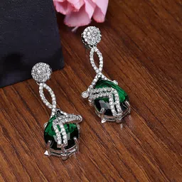 ZENEME Rhodium-Plated Teardrop Shaped Drop Earrings-60