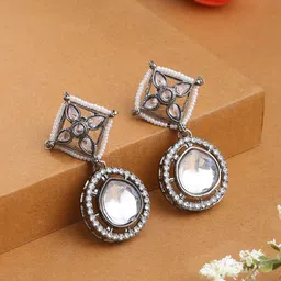 VIRAASI Rhodium-Plated Teardrop Shaped Drop Earrings-12
