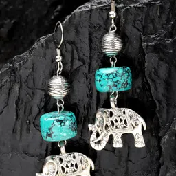 PANASH Silver-Plated Elephant Shaped Oxidized Drop Earrings-16