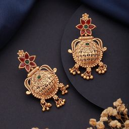 Jazz and Sizzle Gold-Plated Classic Stone-Studded & Beaded Drop Earrings-0