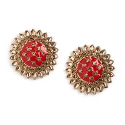 Anouk Gold-Plated Red Circular Shaped Stud Earrings image 4
