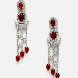Aazeen Rhodium-Plated Crescent Shaped Drop Earrings-13