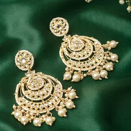 Zaveri Pearls Gold-Plated White Crescent Shaped Drop Earrings-42