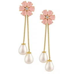 RATNAVALI JEWELS Gold-Plated Floral Drop Earrings-23