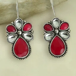 OOMPH Artificial Stones and Beads Floral Drop Earrings-11