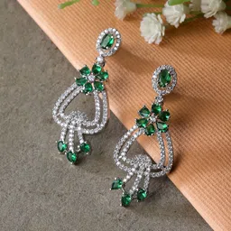 ZENEME American Diamond studded Floral Shaped Drop Earrings-45
