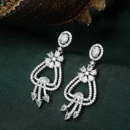 ZENEME Rhodium Plated Floral Drop Earrings-68