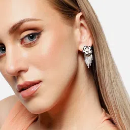 SOHI Gold-Plated Stone Studded Floral Drop Earrings-24