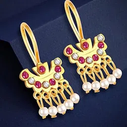 Vighnaharta Gold-Plated Cubic Zirconia-Stidded & Beaded Drop Earrings-image-93