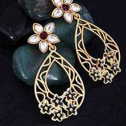 Vighnaharta Gold-Plated Stones Studded Floral Drop Earrings-image-78