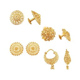 Vighnaharta Set Of 4 Gold Plated Cubic Zirconia Floral Studs-25