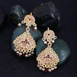 Vighnaharta Gold-Plated Stones Studded Beads Beaded Floral Drop Earrings-image-30